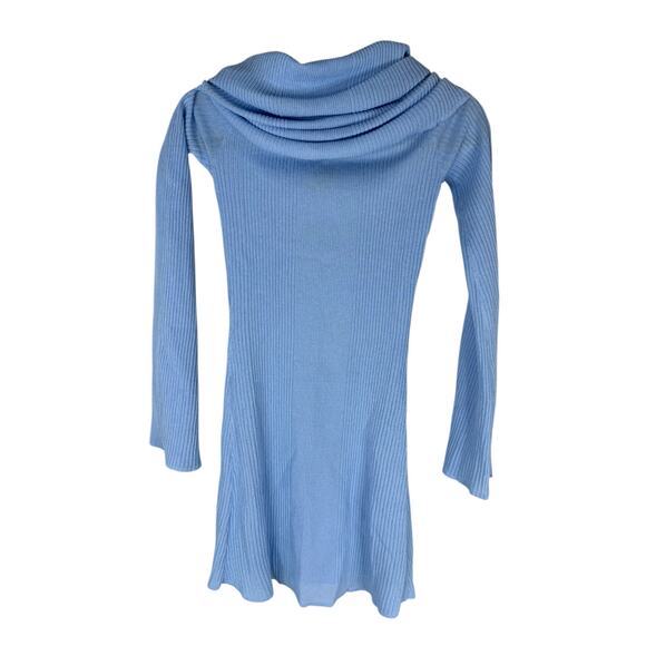 SEROYA Galli Mini Dress Ribbed Off The Shoulder Sexy Elegant Minimalist Blue M - Picture 10 of 11